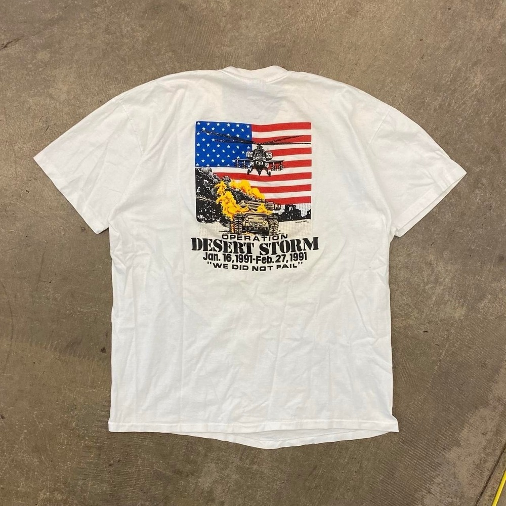 Vintage 90s Desert Storm USA Military Stedman Support T-Shirt Size XL